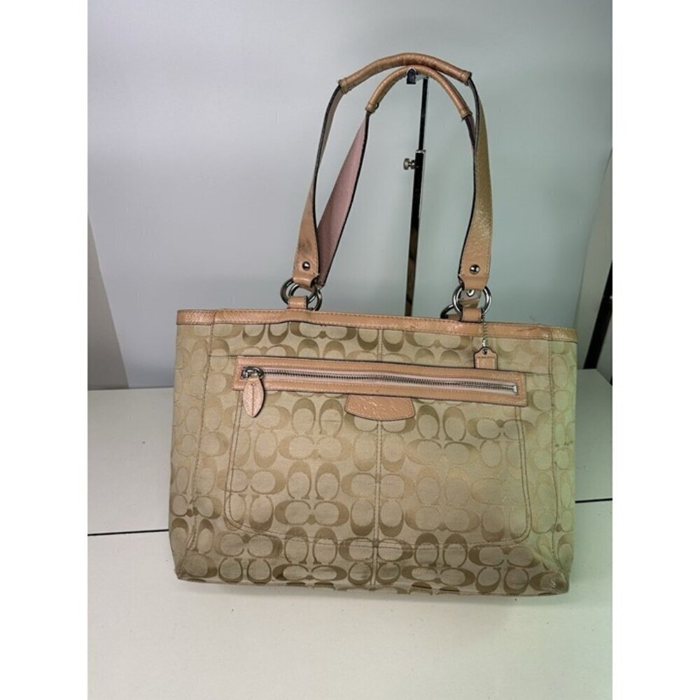 Coach Purse Penelope Brown Pink Canvas Leather Shopper Tote Satchel F14694
